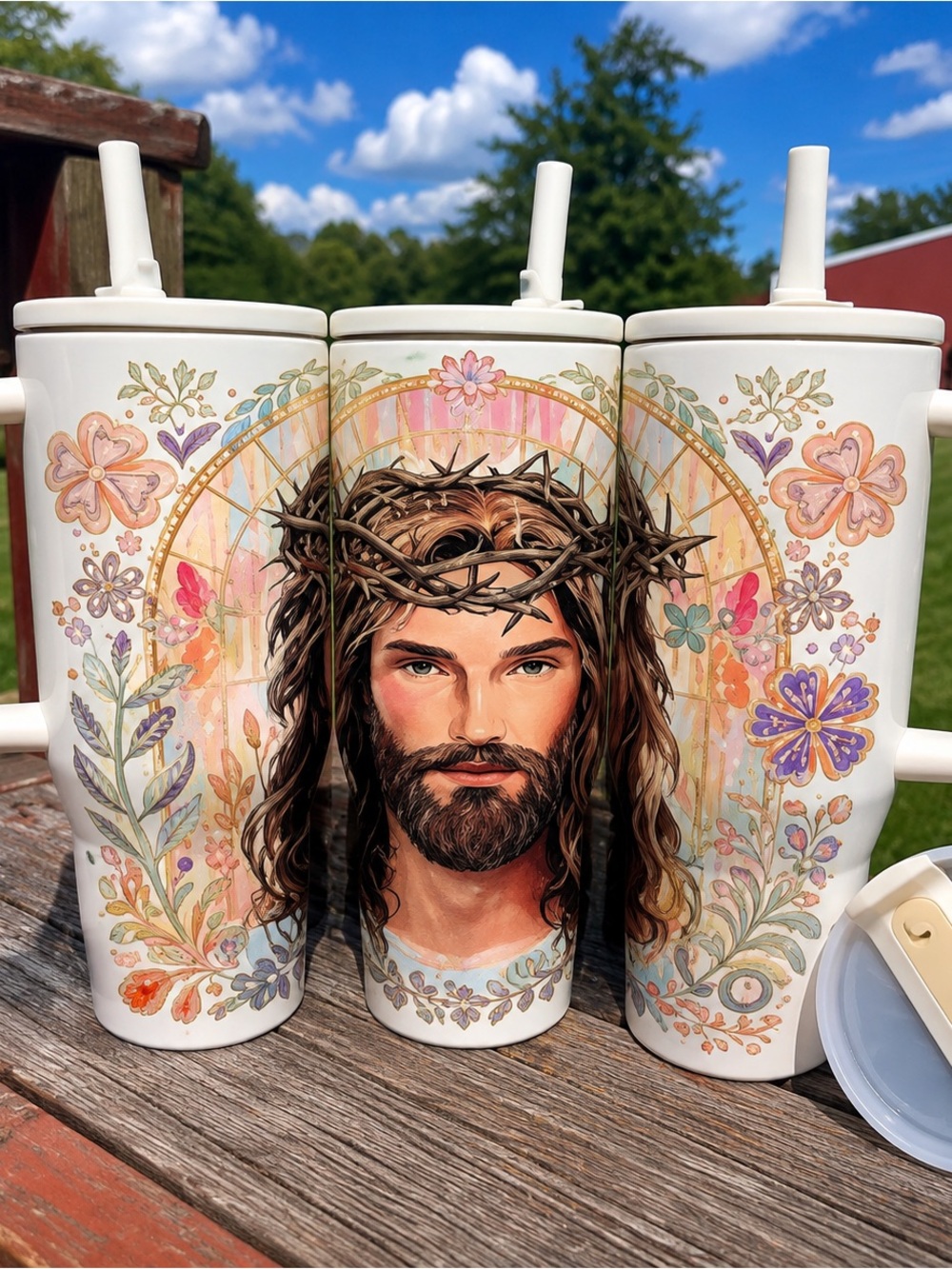 40oz Christian Jesus Tumbler with Handle, Straw ✝️